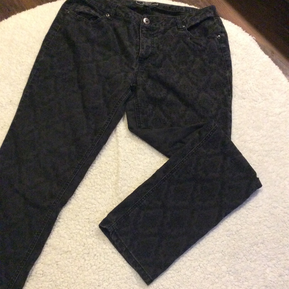 Black denim with black velvet appliqué jeans